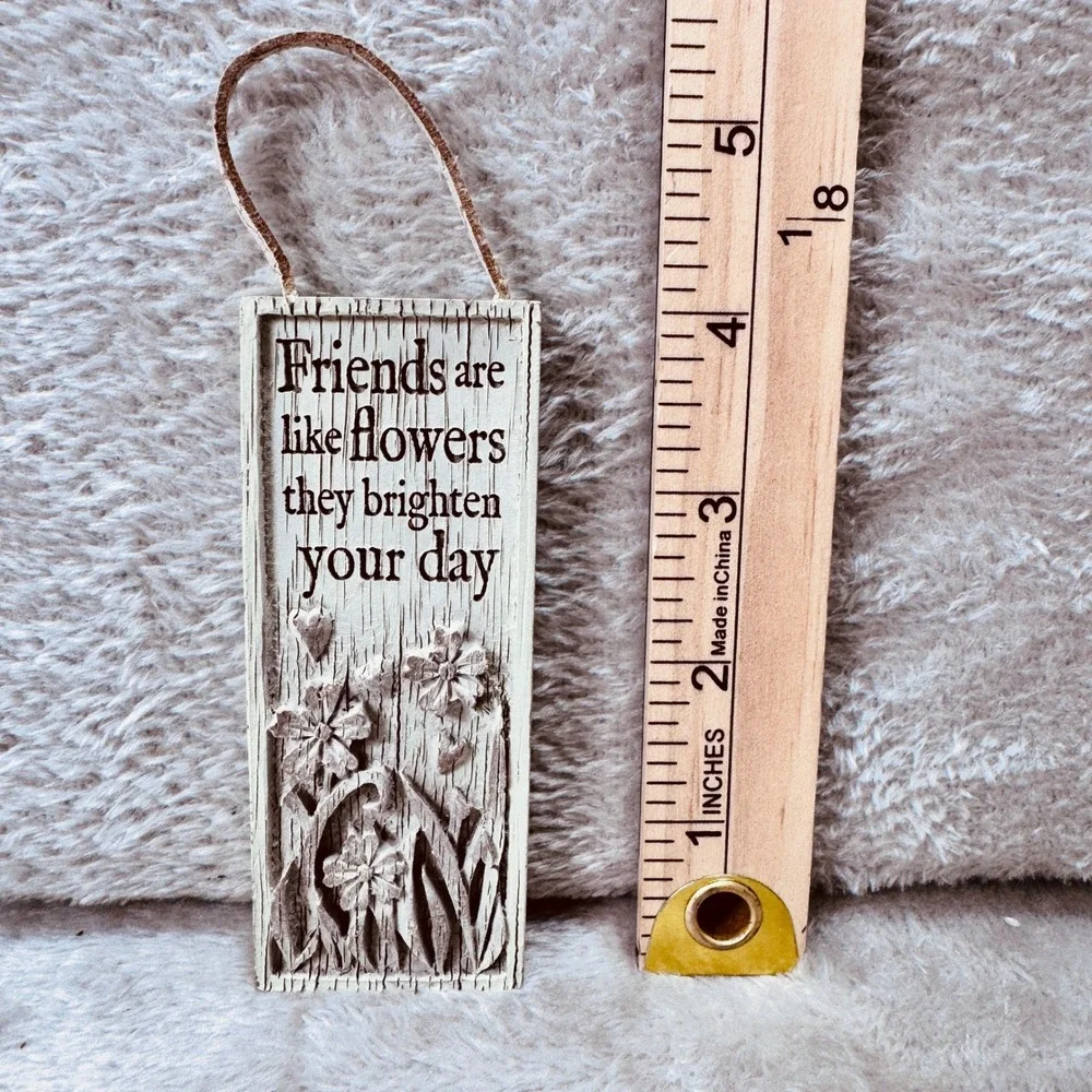Friends Are Like Flowers Boho Small Hanging Wall Plaque Rustic Floral Relief BFF